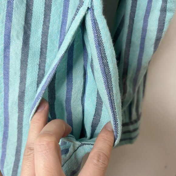 Soft Surroundings Tortola Tunic Top Turquoise Stripe Split V-Neck Beaded Sz S - Picture 6 of 9